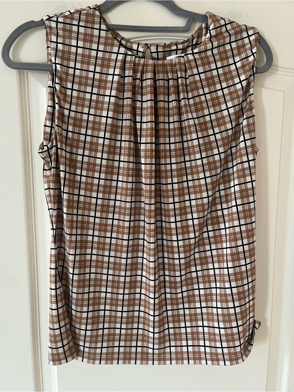 Calvin Klein Women’s Brown Plaid sleeveless Classic Neutral Check Print size Med